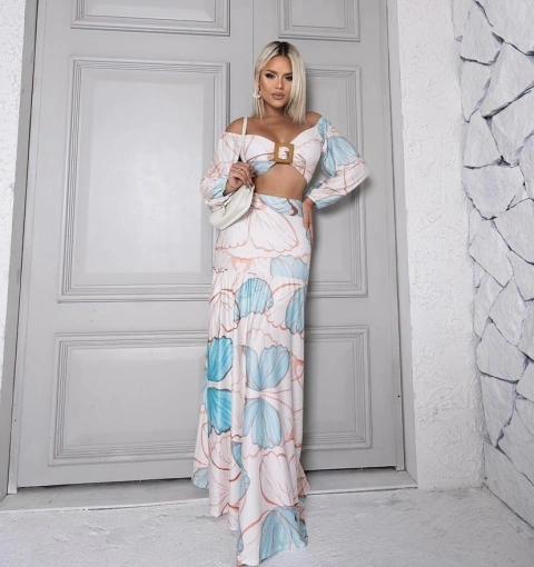 Conjunto Thais branco com azul