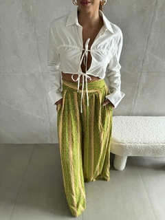 Calça Pantalona Bali estampada verde