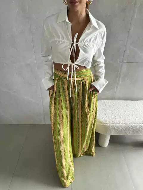 Calça Pantalona Bali estampada verde