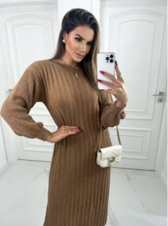 Vestido Midi (Mousse) Com Fenda - Avelã