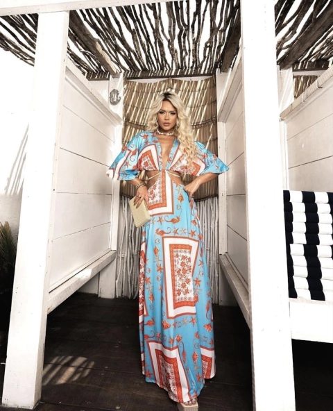 Vestido Bianca azul com laranja