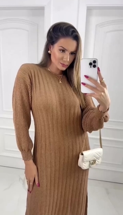 Vestido Midi (Mousse) Com Fenda - Avelã na internet