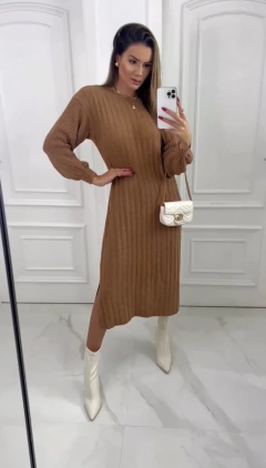 Vestido Midi (Mousse) Com Fenda - Avelã - PITANGA ROSA CLOSET