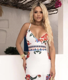 Vestido Sabrina branco com flores na internet