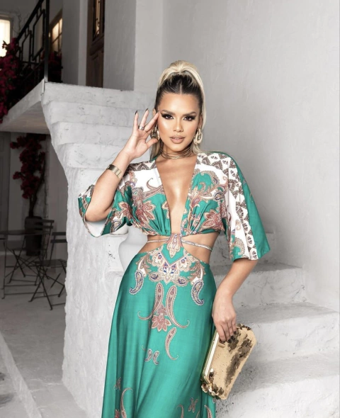 Vestido Bianca verde com branco