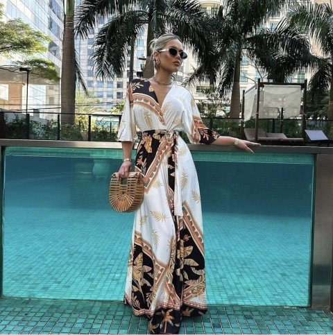 Vestido Simone Branco com Dourado