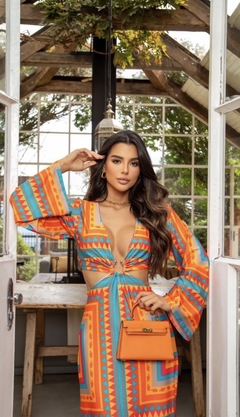Vestido Carlota laranja geométrico - comprar online