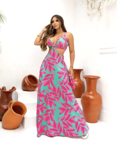 Vestido Roma verde com rosa