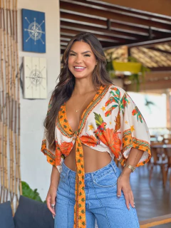 Cropped Paris Laranja com branco