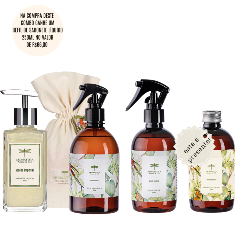 Combo Sabonete Líquido 250ml, Água Aromática 500ml, Home Spray 250ml, Refil Sabonete Líquido 250ml - Vanilla Imperial