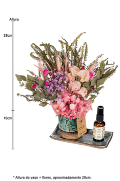 Kit Cerâmica Verde Com Flores Secas e Aromatizante Spray Para Flores Secas Poesia 30ml - comprar online