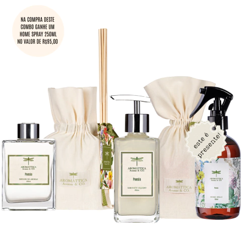 Combo Difusor de Ambientes 200ml, Sabonete Líquido 250ml, Home Spray 250ml - Poesia - comprar online