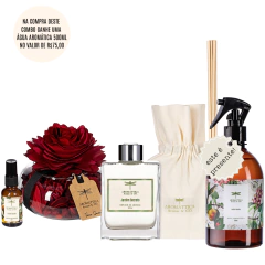 Combo kit vaso rosa de madeira + aromatizador spray 30ml, Difusor de aromas 200ml, água aromática 500ml - Jardim Secreto - comprar online