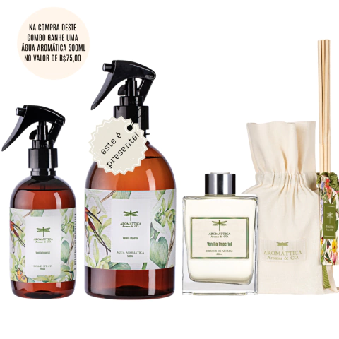 Combo Difusor de Ambientes Vanilla Imperial 200ml, Home Spray Vanilla Imperial 250ml, Água Aromática Vanilla Imperial 500ml - comprar online