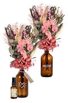 Kit Mini Vasos Com Flores Secas Amizade (Rosa) e Aromatizante Spray Para Flores Secas Chá Branco e Bambu 30ml - comprar online