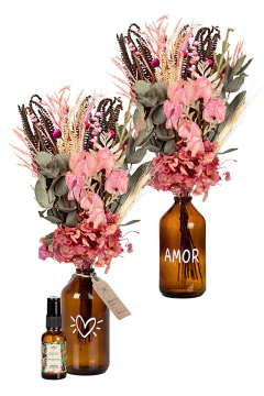 Kit Mini Vasos Com Flores Secas Amor (Rosa) e Aromatizante Spray Para Flores Secas Figo Ambarado 30ml - comprar online