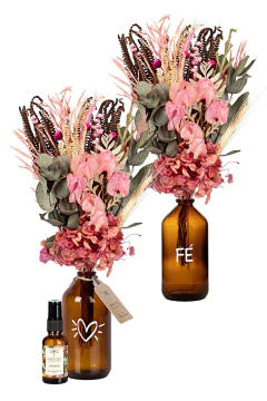 Kit Mini Vasos Com Flores Secas Fé (Rosa) e Aromatizante Spray Para Flores Secas Jardim Secreto 30ml - comprar online