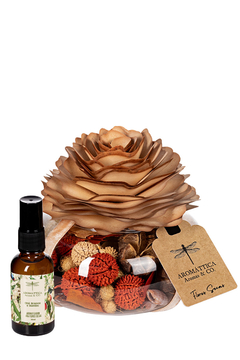 Kit Vaso Rosa Madeira + Difusor Spray Chá Branco Bambu 30ml