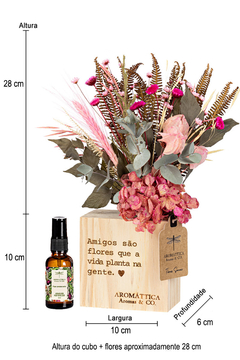 Kit Vaso Poético Com Flores Secas Amizade (Rosa) e Aromatizante Spray Para Flores Secas Figo Ambarado 30ml na internet