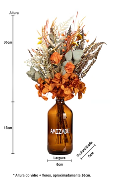 Kit Mini Vasos Com Flores Secas Amizade (Laranja) e Aromatizante Spray Para Flores Secas Chá Branco e Bambu 30ml na internet