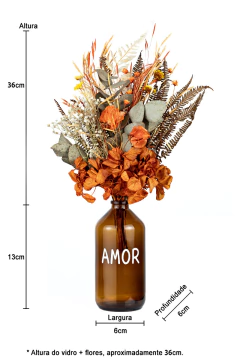 Kit Mini Vasos Com Flores Secas Amor (Laranja) e Aromatizante Spray Para Flores Secas Figo Ambarado 30ml na internet
