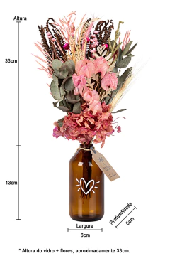 Kit Mini Vasos Com Flores Secas Fé (Rosa) e Aromatizante Spray Para Flores Secas Jardim Secreto 30ml na internet