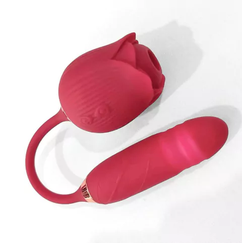 VIBRADOR COM DUPLO ESTIMULO EM FORMATO DE ROSA