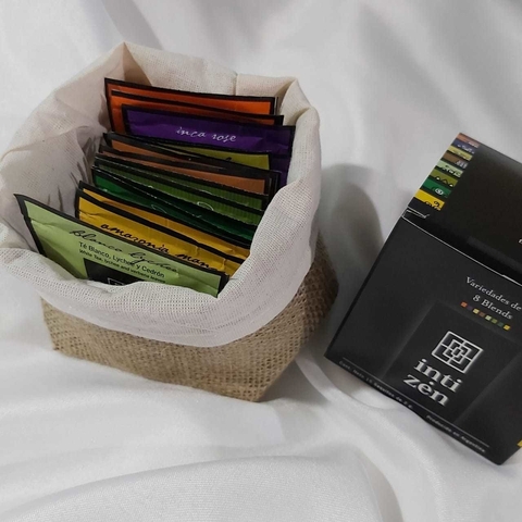 Canastito mini de Arpillera y Lienzo + Cajita de Té IntiZen 8 Blends - comprar online