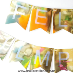 BANDERIN METELIZADO DORADO FELIZ CUMPLEAÑOS - comprar online