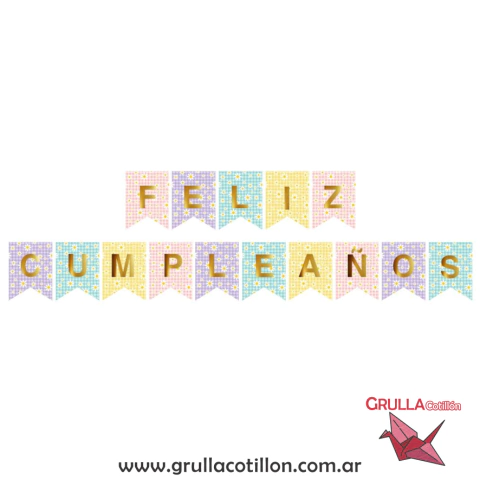 BANDERIN FELIZ CUMPLEAÑOS MARGARITAS COLORES PASTEL