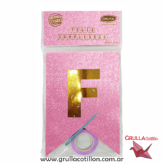 BANDERIN GLITTER FELIZ CUMPLEAÑOS ROSA