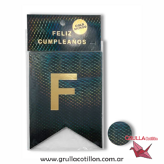 BANDERIN HOLOGRAFICO FELIZ CUMPLEAÑOS NEGRO