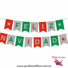 BANDERIN FELIZ NAVIDAD PLATEADO