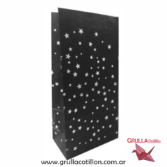 BOLSITA DE PAPEL NEGRA CON ESTRELLITAS PLATEADAS x10