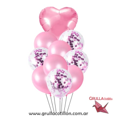 BOUQUET DE 9 GLOBOS CON CORAZÓN ROSA en internet