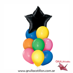 BOUQUET DE GLOBOS FLUO CON ESTRELLA NEGRA