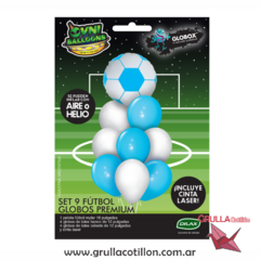 BOUQUET DE GLOBOS CON PELOTA CELESTE Y BLANCO - comprar online