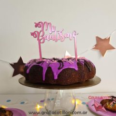 CAKE TOPPER MI BAUTISMO ROSA - MADERA
