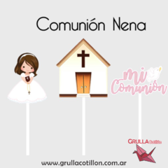 CAKE TOPPER x3 - COMUNION ROSA