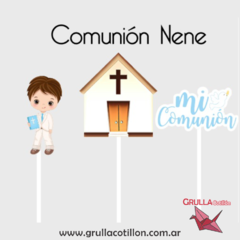 CAKE TOPPER x3 - COMUNION CELESTE