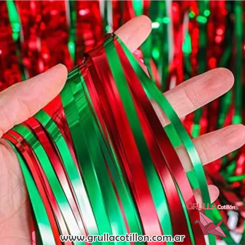 CORTINA METALIZADA COMBINADA ROJO Y VERDE