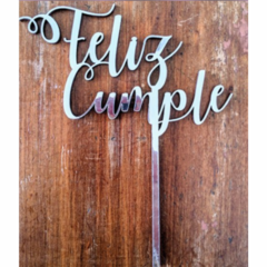 CAKE TOPPER FELIZ CUMPLE CURSIVA CON RULO - Grulla Mayorista