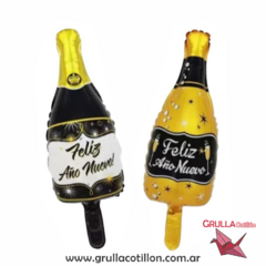 MINI GLOBO BOTELLA FELIZ AÑO NUEVO 40 cm. (Elegir color)