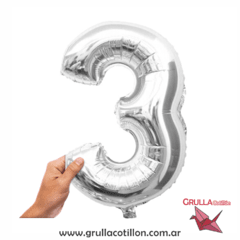 GLOBO NUMERO PLATEADO 16" - Grulla Mayorista