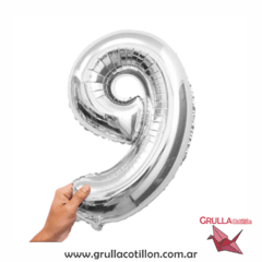 GLOBO NUMERO PLATEADO 16" - Grulla Mayorista