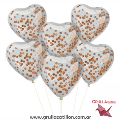 GLOBOS CORAZON CRISTAL CON CONFETTI ROSE GOLD x6