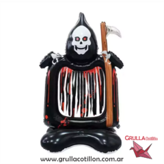 GLOBO SUPER HALLOWEEN ESQUELETO CON GUADAÑA 1.20 metros