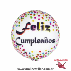 GLOBO MINI FELIZ CUMPLEAÑOS LUNARES COLORES 25 cm.
