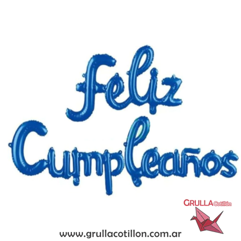 GLOBO FRASE FELIZ CUMPLEAÑOS CURSIVA - AZUL