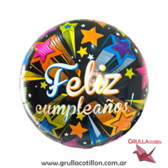 GLOBO FELIZ CUMPLEAÑOS 18"  ESTRELLAS MULTICOLOR